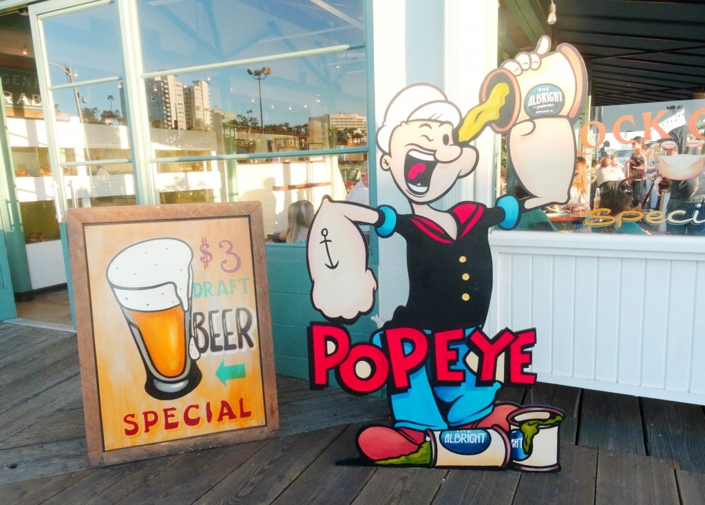 Placa do Popeye do The Albright, restaurante de frutos do mar no Santa Monica Pier