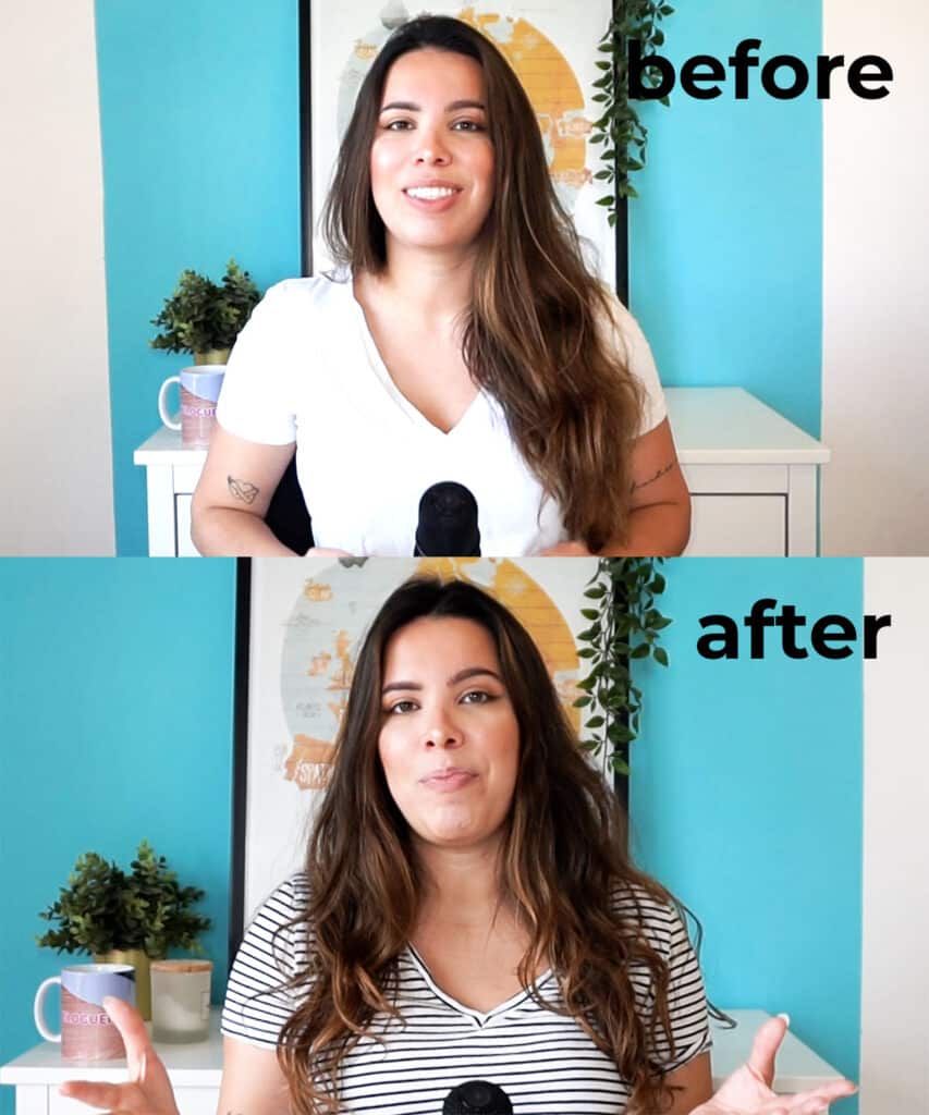 A before and after comparison of  my hair after using Olaplex Nº3 and Nº6!