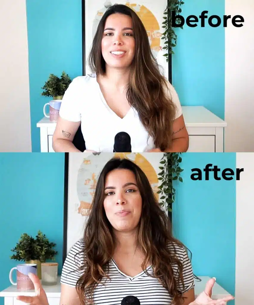 Before and after hair using Olaplex.